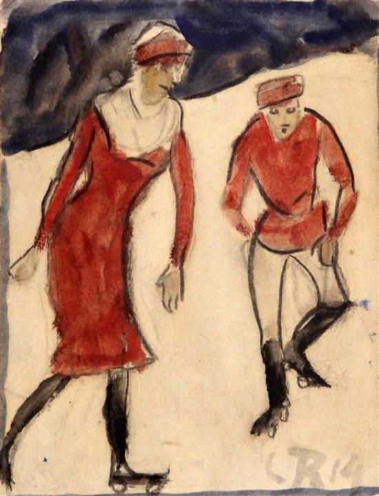 Christian Rohlfs (1849-1938) Roller Skaters, 1914, 7.25 x 5.5in.